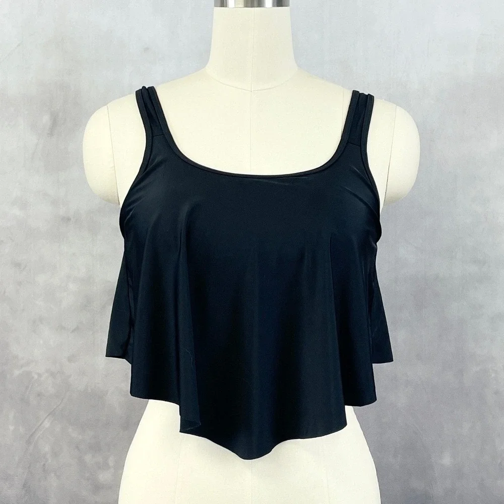 Ruffled Flounce Tankini Top Size Medium‎ Swim Stretch Minimal Indie Beach Flirty